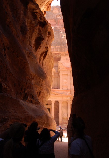 Exiting the Siq and catching the first glimpse of the Treasury.
