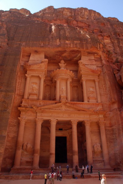 Petra's iconic Treasury carved into the sandstone cliff.