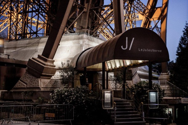 The entrance to the Jules Verne Restaurant
