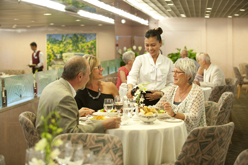 MV Aegean-Odyssey Marco Polo dining room offers open seating dining