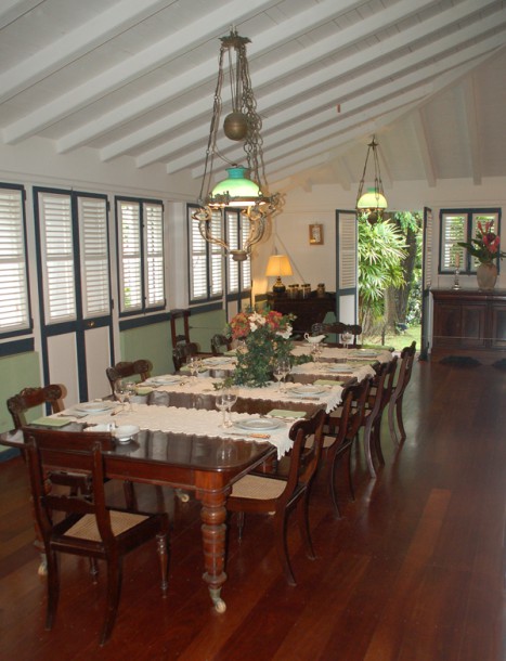 The elegant dining room at Habitation Clément's plantation house. Credit: Julie Kalan