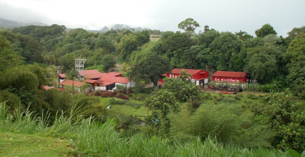 The red roofs of the Rhum J.M distillery in a valley on the northern tip of the island.  Credit: Julie Kalan