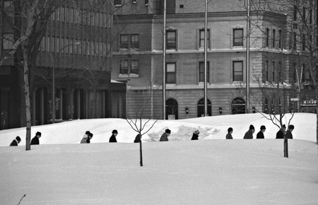 People walking past snowbanks in 1967 by David W. Marvin, courtesy of The McCord Museum