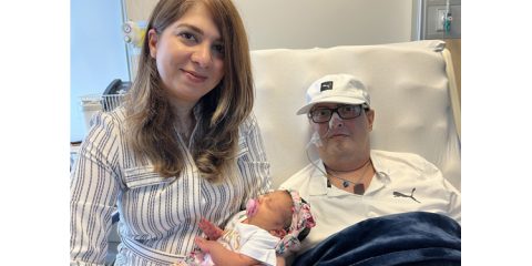 Sooran Noroozi, who is being treated at the McGill University Health Centre for a rare and aggressive form of cancer (sarcoma), with his wife Samaneh Poursaman and their daughter, six-week-old Nika.