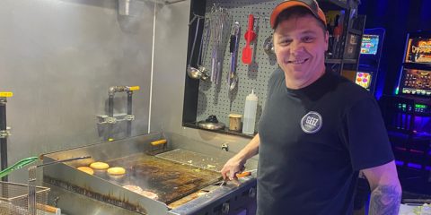 Steve Towell at the grill at Geez Resto Bar Café