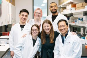 Dr. Julia Burnier (centre), Scientist at the RI-MUHC and the Cancer Research Program, and her research team