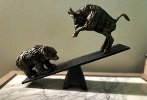 Bull and Bear brass sculpture
