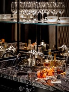 A well equipped bar and coffee station in a Fairmont Gold suite