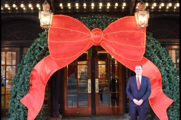 Ritz Carlton CEO and GM Andrew Torriani at the landmark front entrance, decked out for Christmas