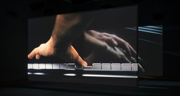 View of Anri Sala’s Ravel Ravel Interval (2017) in the exhibition Out of the Box, held at Schaulager, Switzerland in 2023.