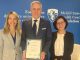 Dr. Renzo Cecere accepts the Trottier Webster Innovation Award (L-R: Marie-Hélène Laramée, President and CEO of the MUHC Foundation, Dr. Renzo Cecere, Cardiac Surgeon, and Dr. Rhian Touyz, Executive Director of the RI-MUHC.