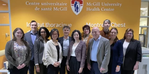 The Montreal Chest Institute: A century of breathtaking innovation and breath-giving care under one roof (L-R) Mellissa Gaudet, Dr. Bryan Ross, Dr. Sushmita Pamidi, Dr. Dao Nguyen, Dr. Basil Petrof, Dr. Deborah Assayag, Dr. Carolyn Baglole, Dr. Ron Olivenstein, Dr. Ben Smith, Dr. Inga Murawski and Melanie Lemay